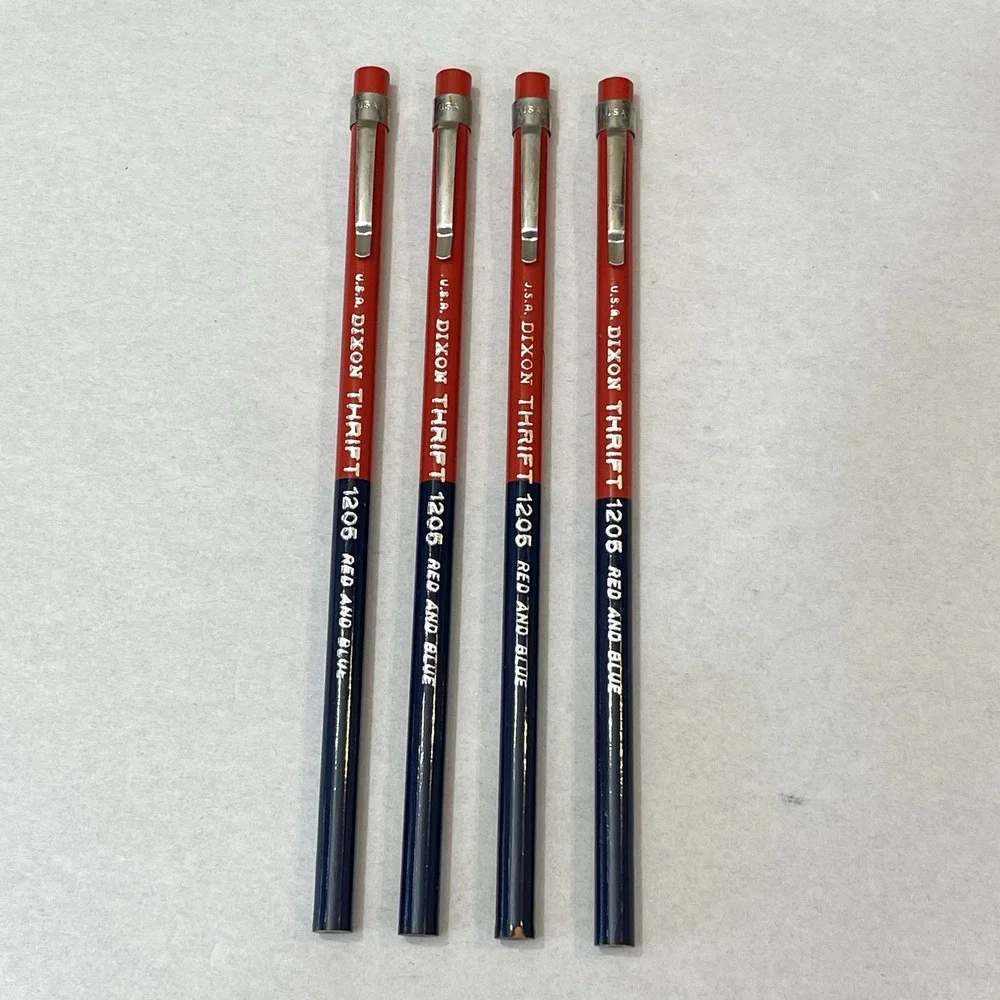 Vintage Dixon Thrift 1205 Red Blue Checking Pencil Lot 4 Pocket Clip USA Made